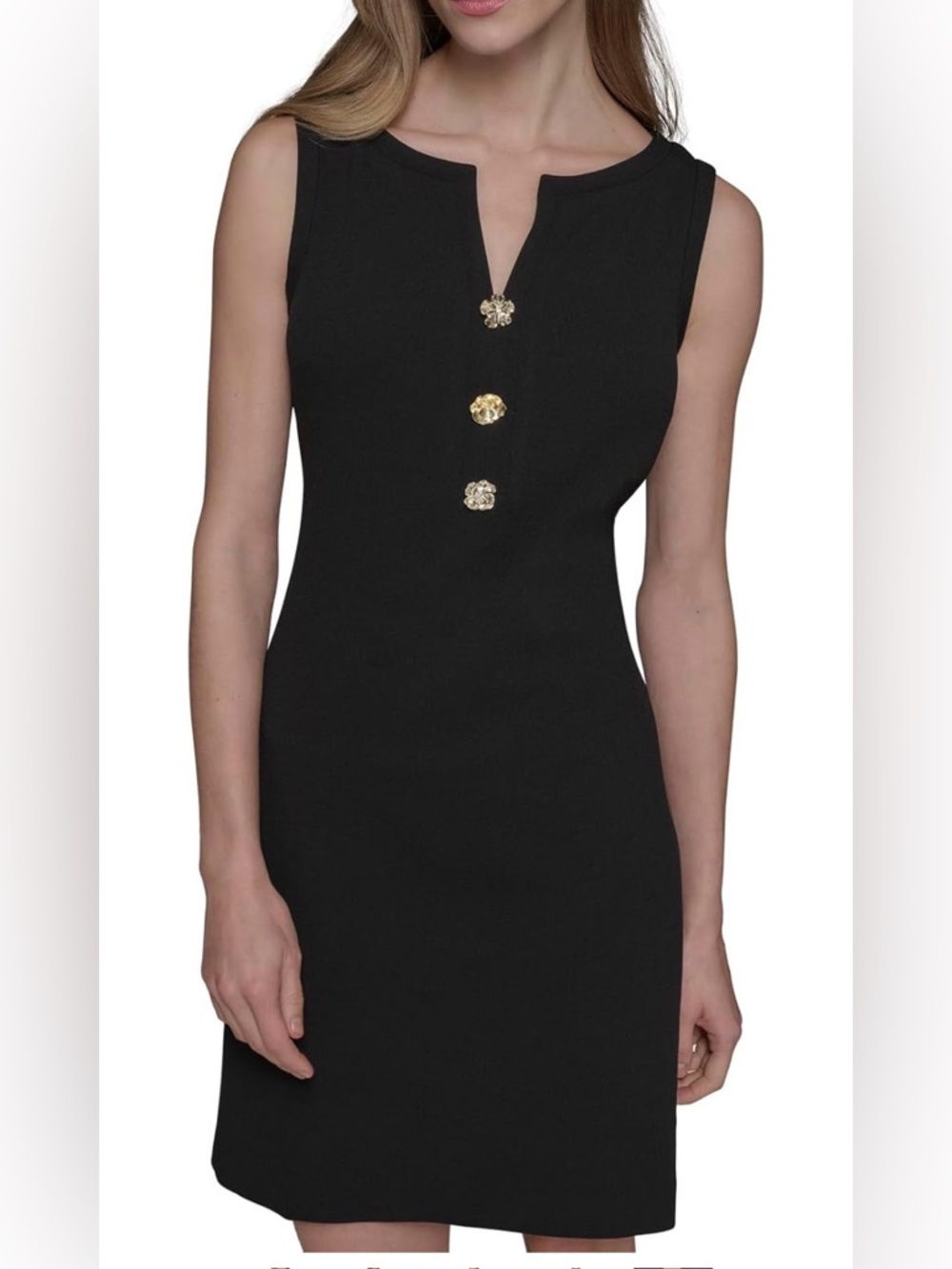 Karl Lagerfeld Women's Black Sleeveless Gold Buttoned Dress Size 16